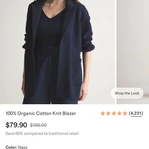 Quince Navy Knit Open Front Blazer